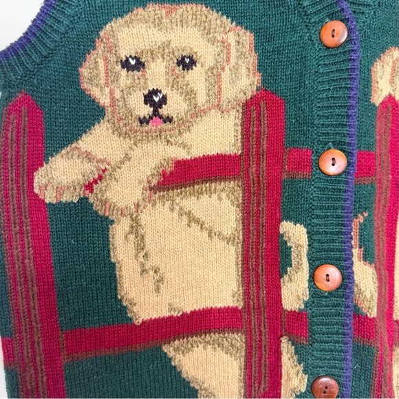 Vintage Hand-Embroidered Dog Sweater Vest Button Front Knit Cottagecore Grandpa - Picture 8 of 15